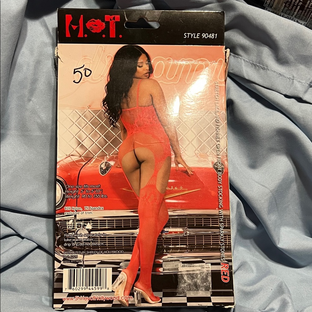 Red Bodystocking with Rhinestones - Picture 2 of 2